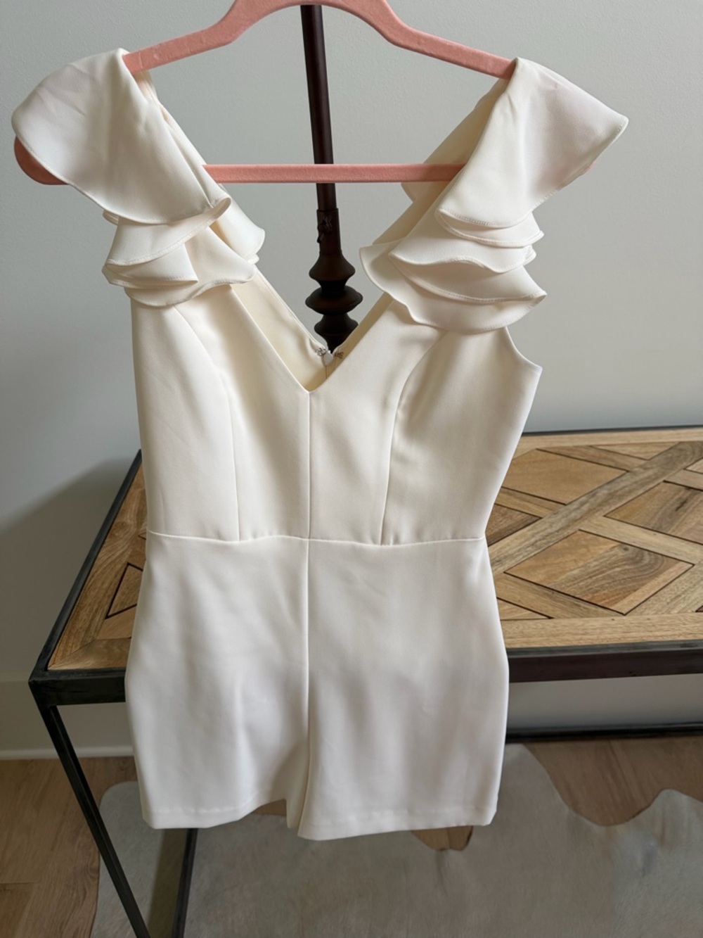 Amanda Uprichard Cream Ruffle V-Neck Romper, NWOT